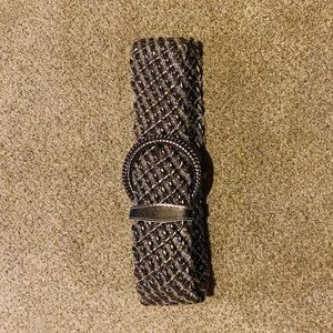 stunning SILVER wide knit belt large circle buckle